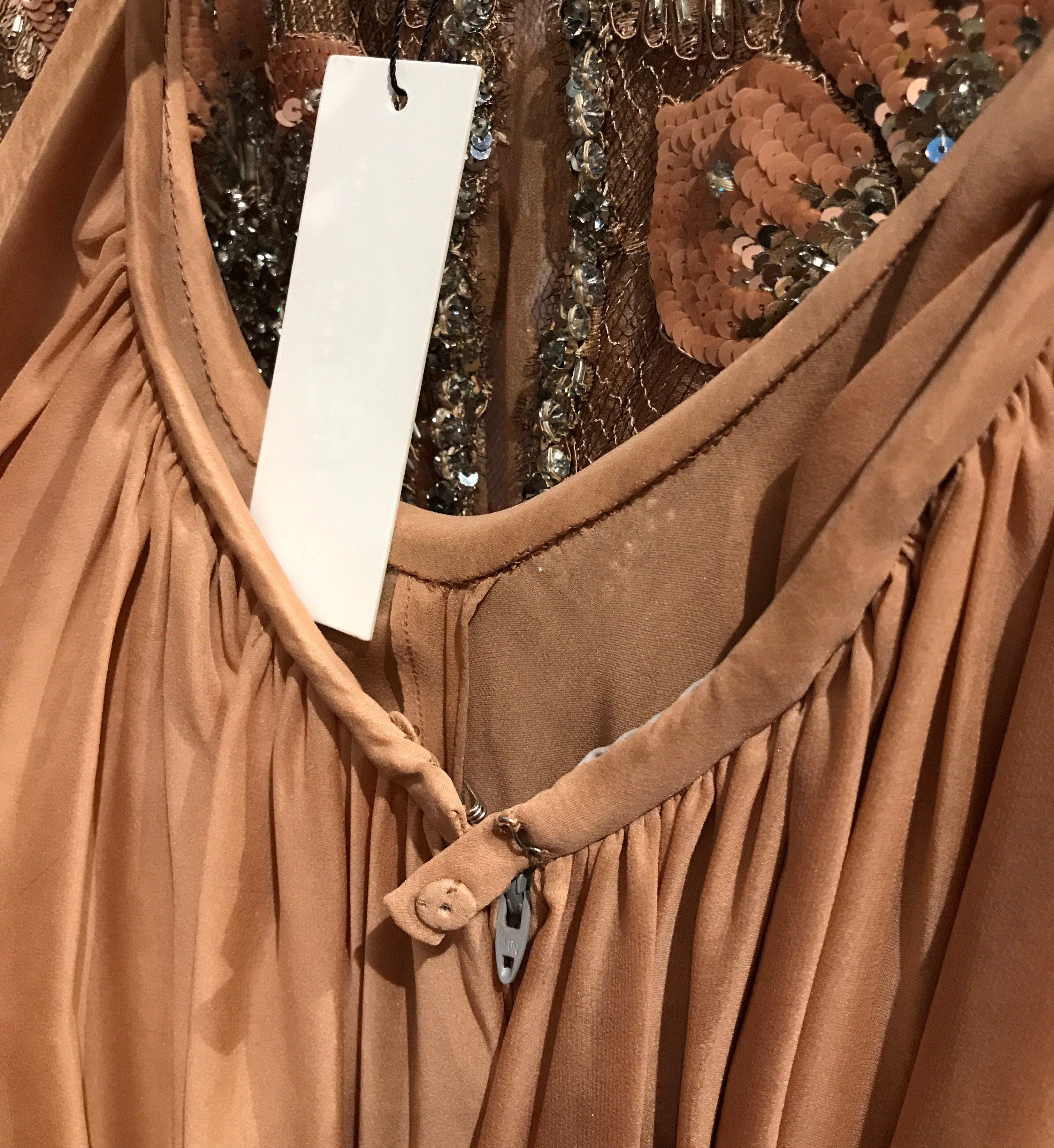 1980S GALANOS Blush Pink Silk Crystal & Sequin Beaded Lace Blouse With Chiffon For Sale 11