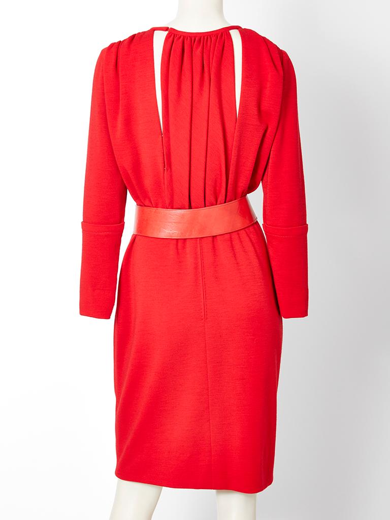 Galanos Belted Wool Knit Day Dress In Good Condition For Sale In New York, NY
