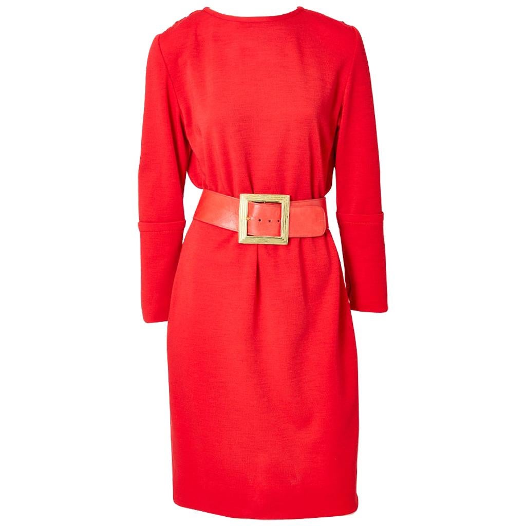 Galanos - Robe de jour à ceinture en laine tricotée en vente