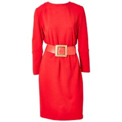 Galanos Belted Wool Knit Day Dress