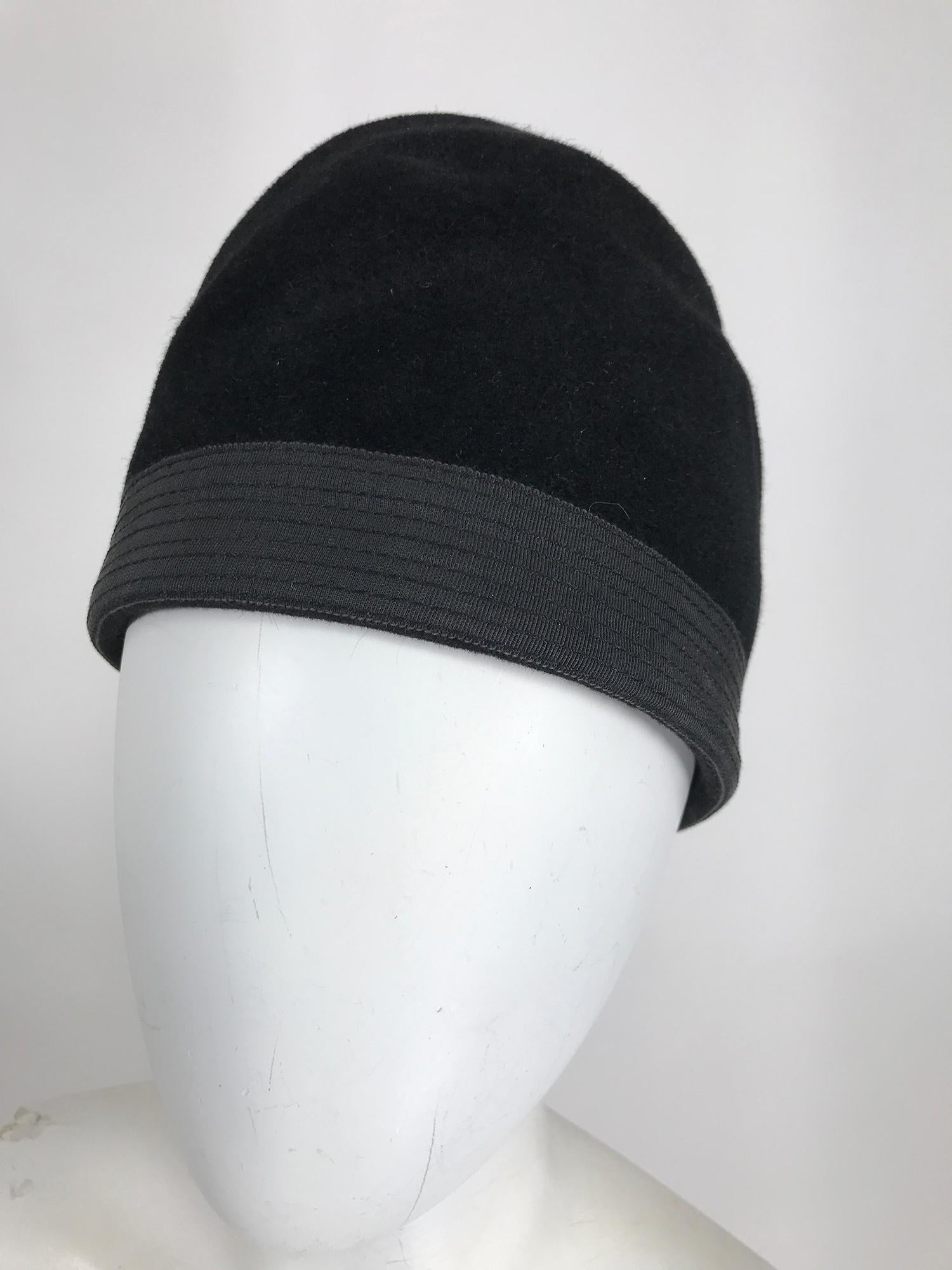 Galanos Black Fur Felt Shaped Turban Hat 1960s  In Good Condition In West Palm Beach, FL
