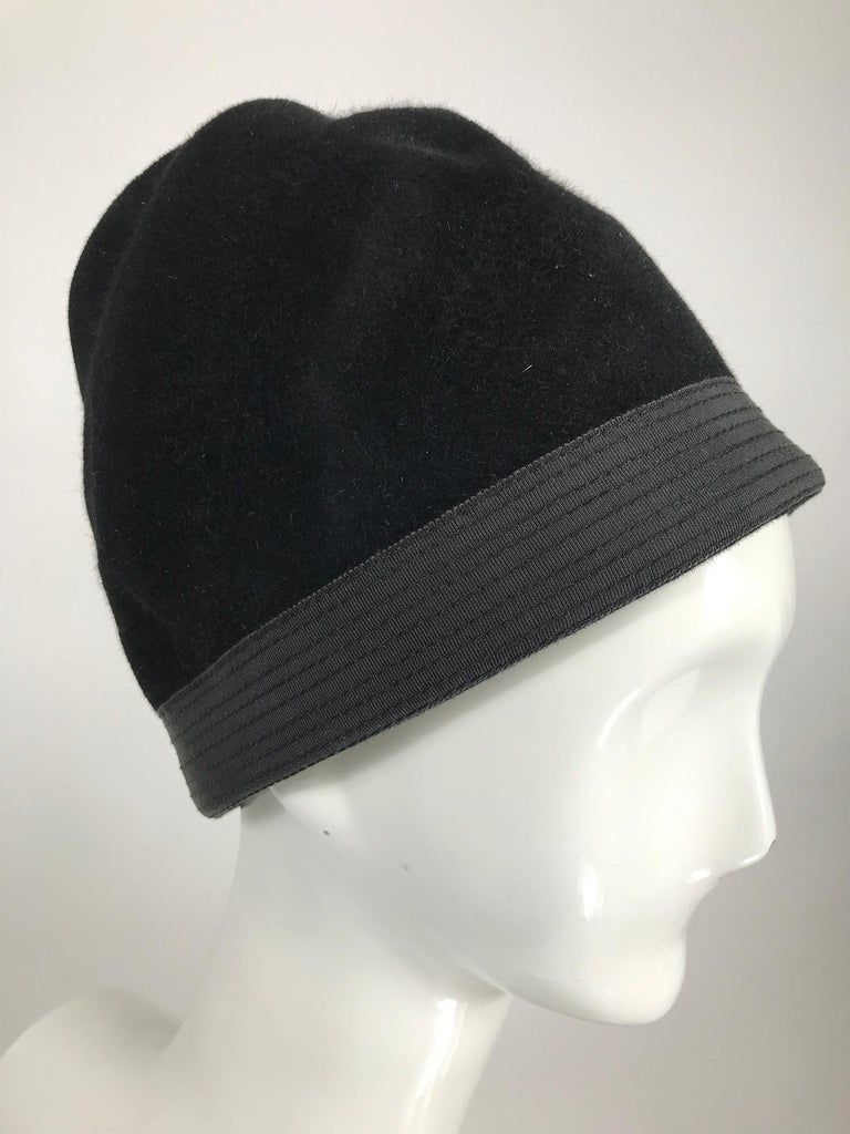 Women's Galanos Black Fur Felt Shaped Turban Hat 1960s 