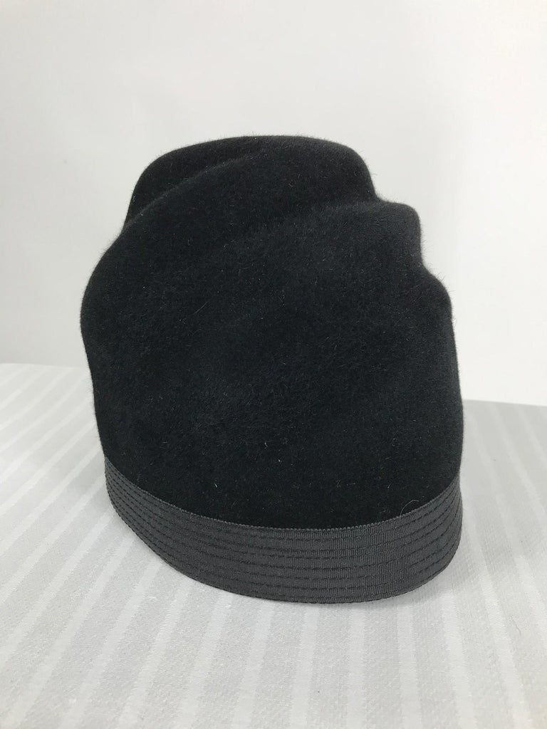 Galanos Black Fur Felt Shaped Turban Hat 1960s  1