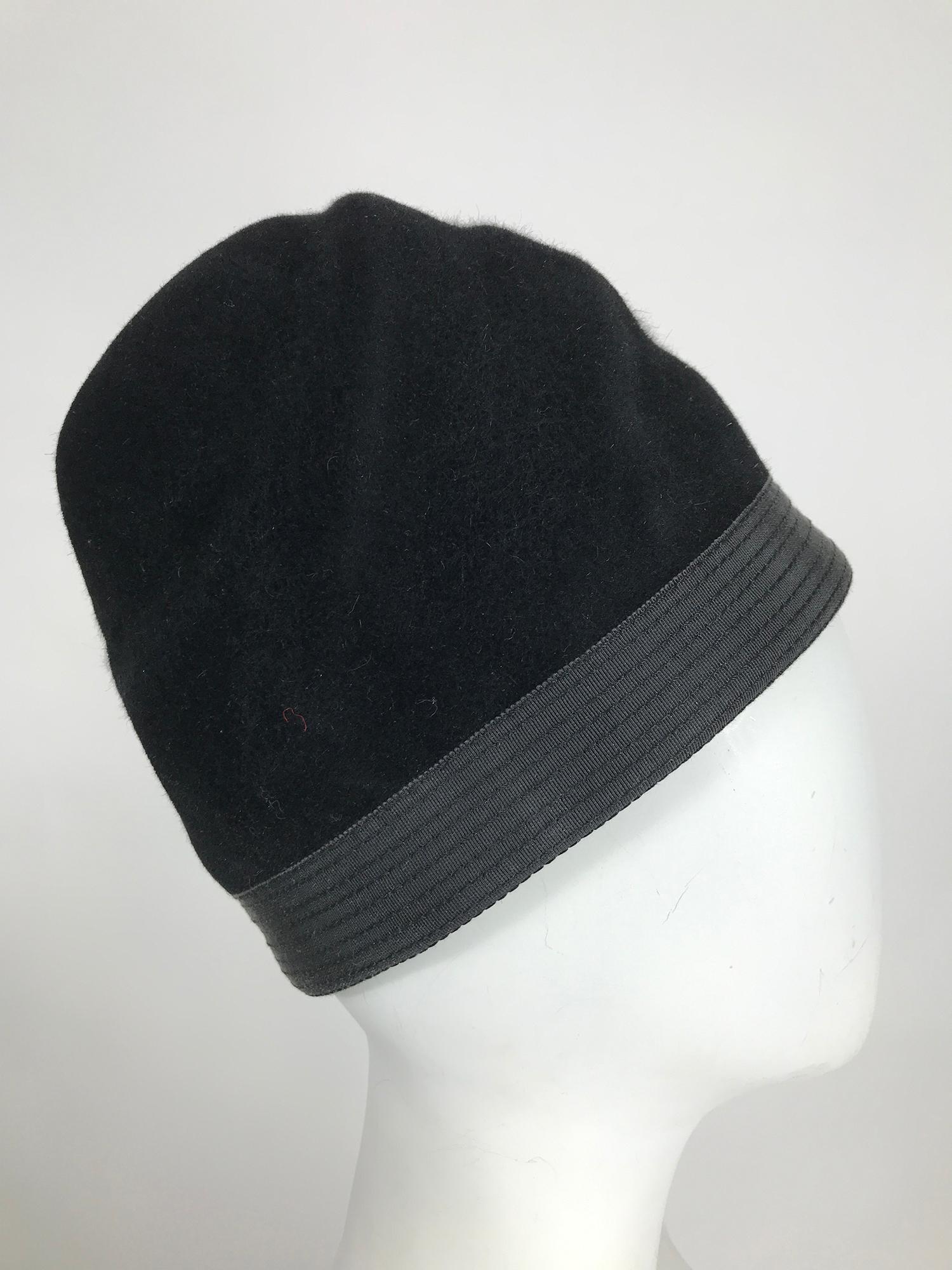 Galanos Black Fur Felt Shaped Turban Hat 1960s  3