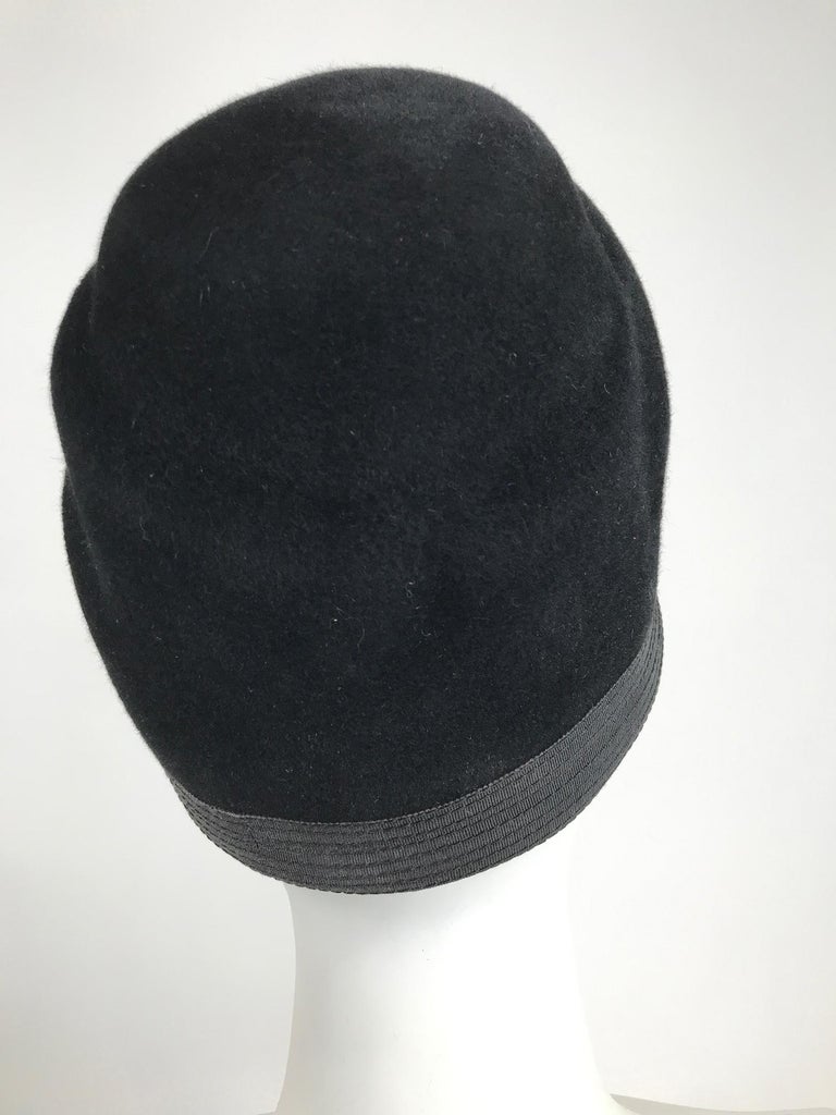 Galanos Black Fur Felt Shaped Turban Hat 1960s  4