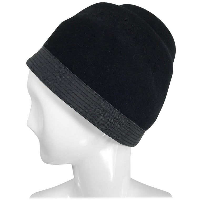 Galanos Black Fur Felt Shaped Turban Hat 1960s 