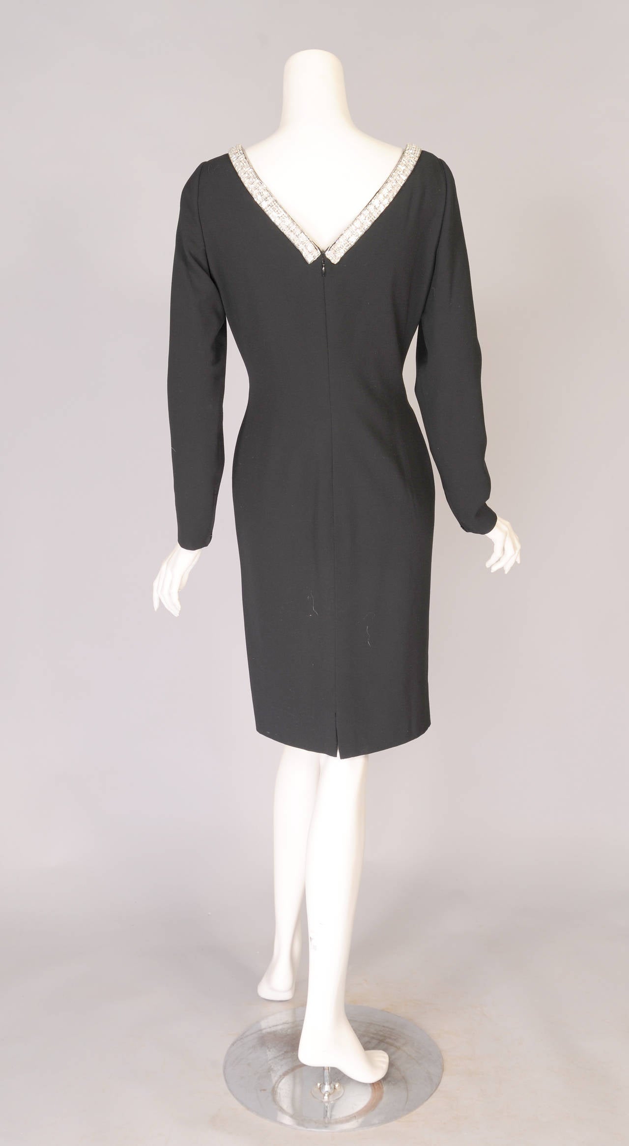 Women's Galanos Black Silk Crepe Evening Dress with Unusual Diamante Neckline For Sale