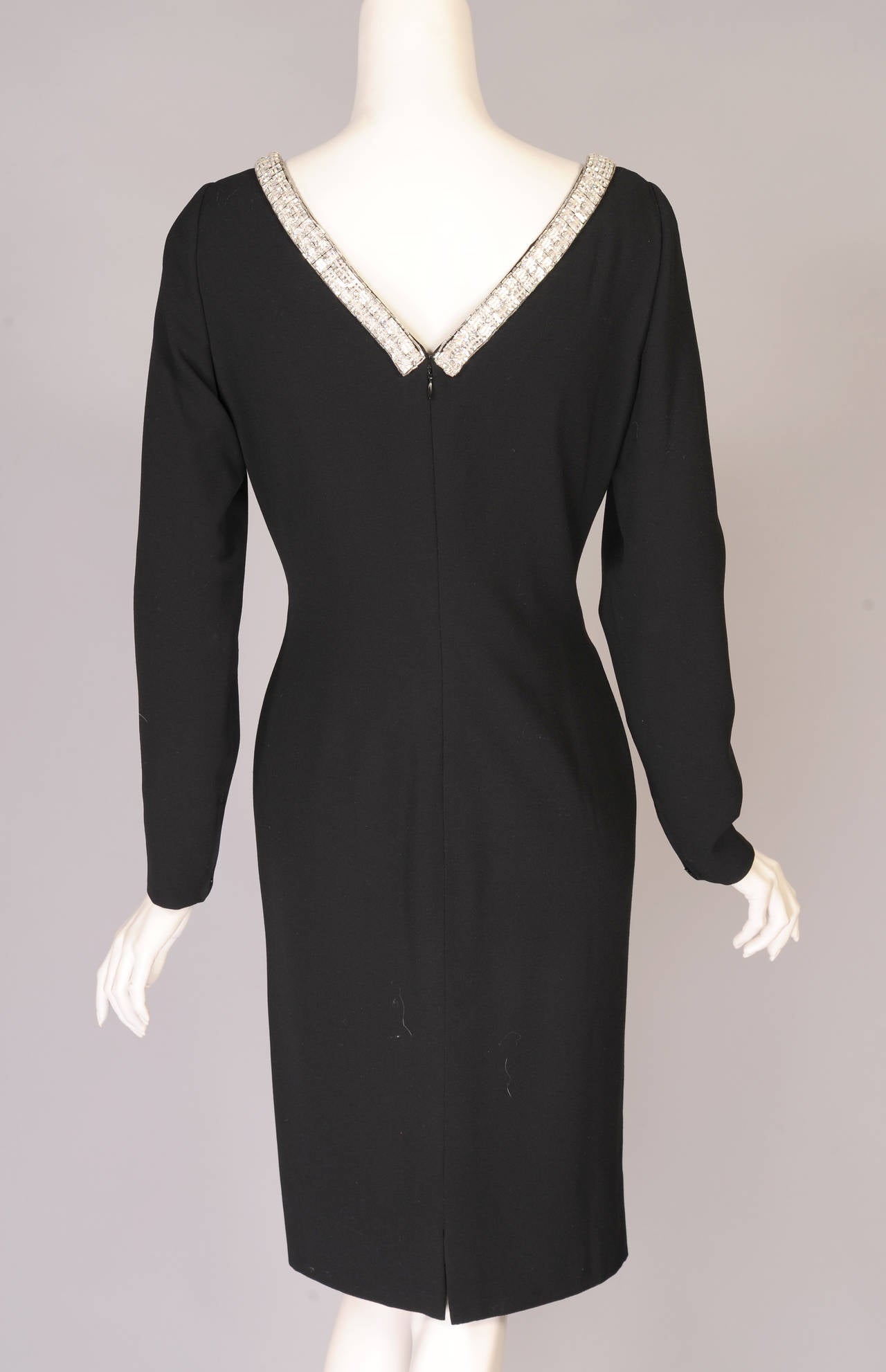 Galanos Black Silk Crepe Evening Dress with Unusual Diamante Neckline For Sale 1