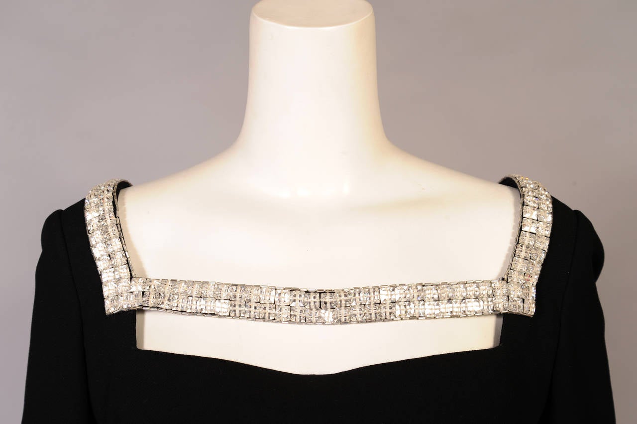 Galanos Black Silk Crepe Evening Dress with Unusual Diamante Neckline For Sale 2