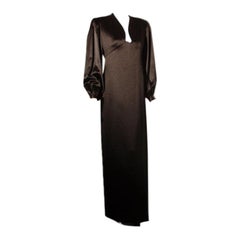 Retro GALANOS  Black Silk Gown with Structured Shoulder and Blouson Sleeve, 1990's