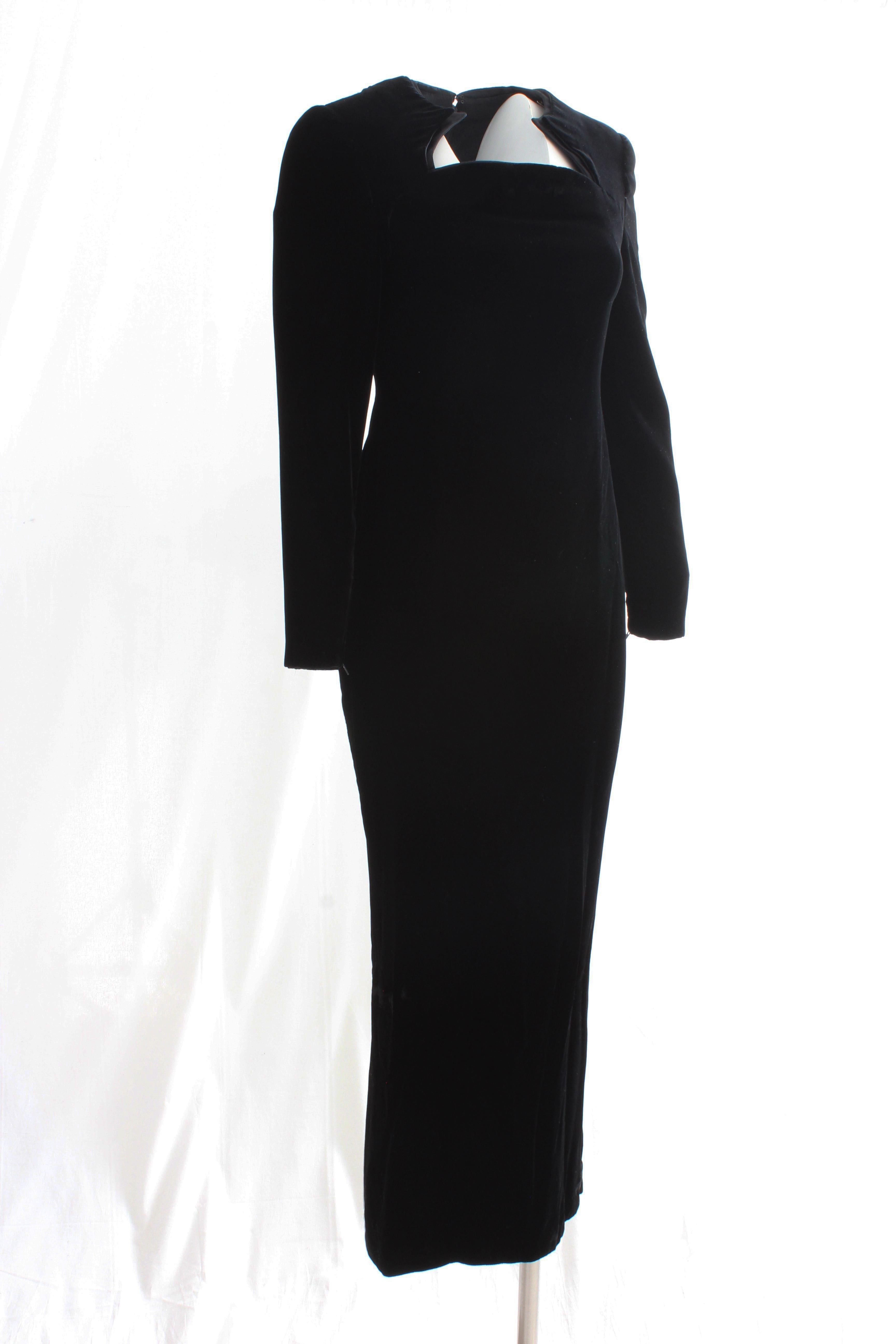 Galanos Evening Gown Black Velvet Formal Long Dress Sculptural Collar 1