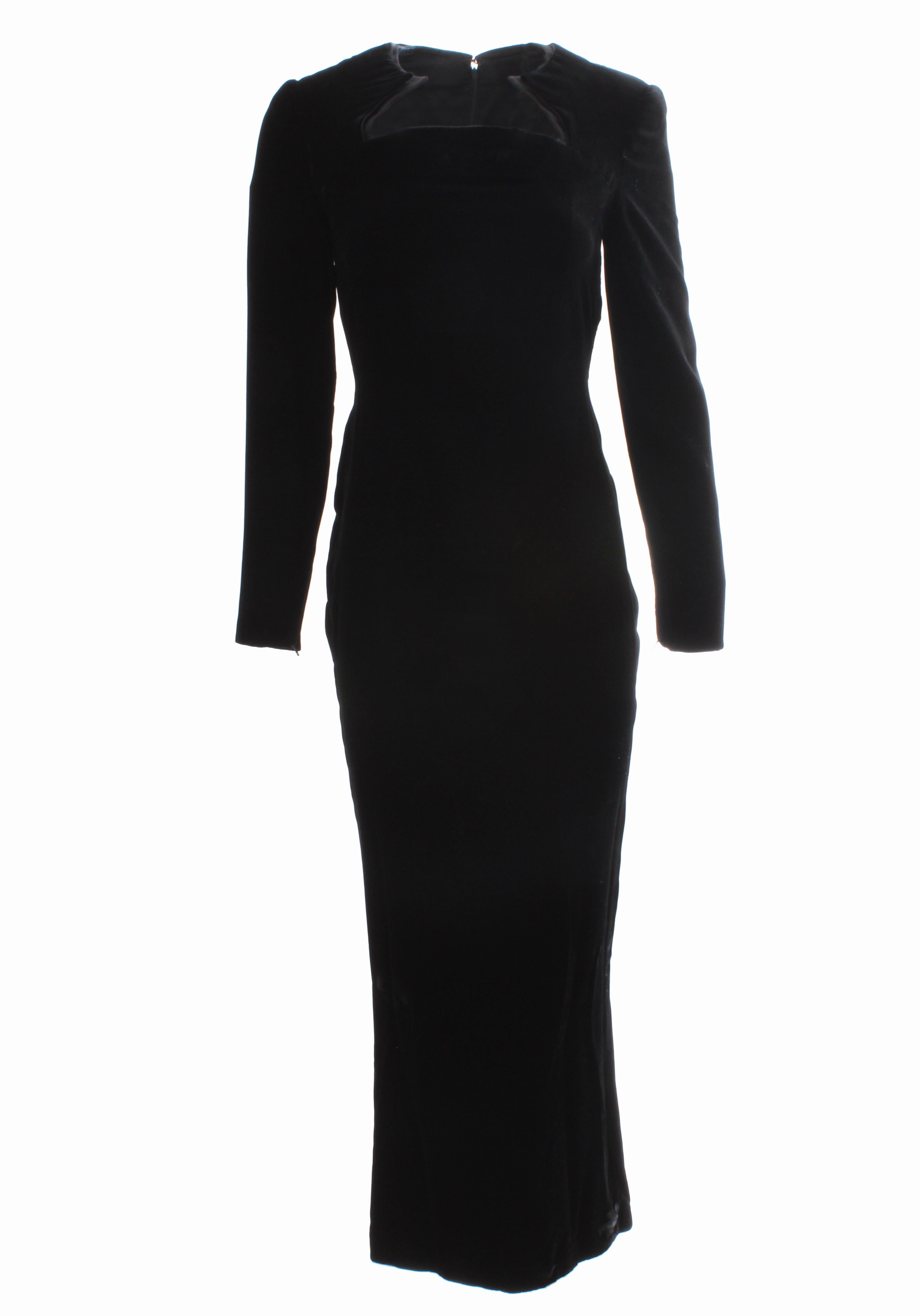 Galanos Evening Gown Black Velvet Formal Long Dress Sculptural Collar 6