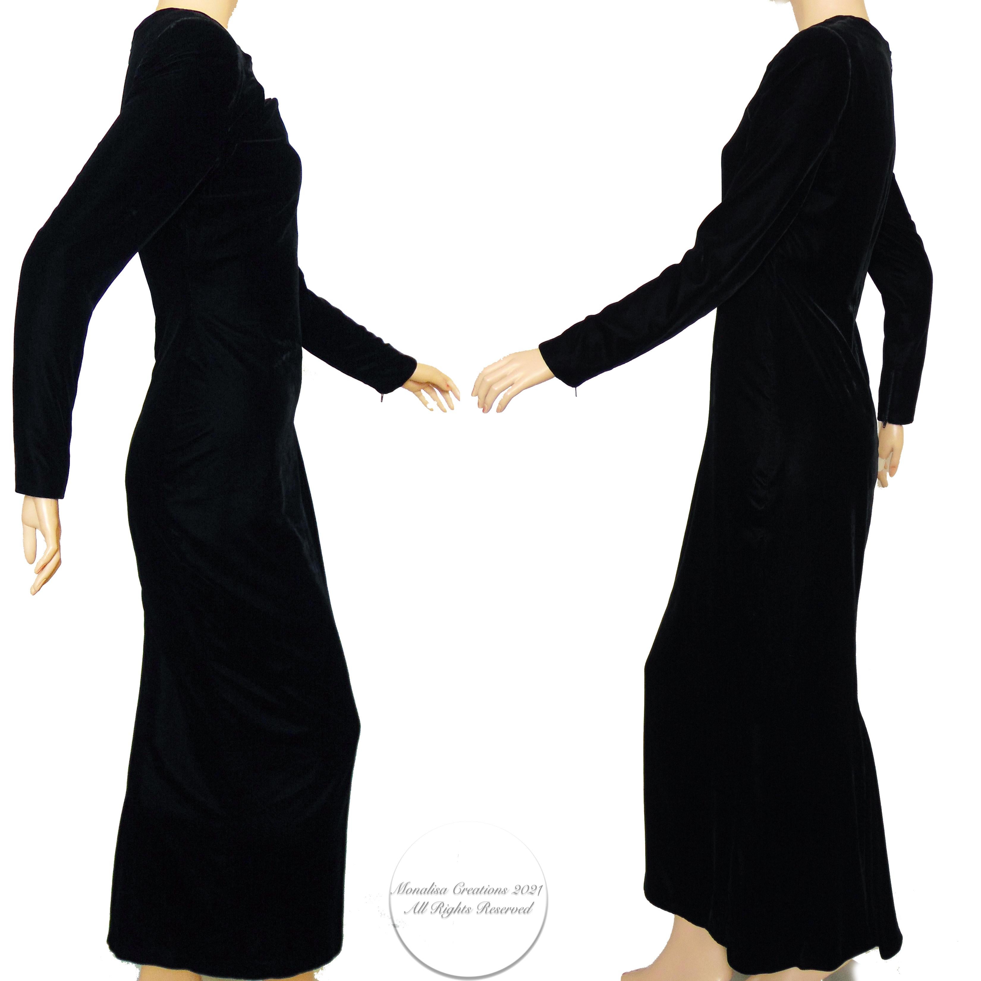 Galanos Evening Gown Black Velvet Formal Long Dress Sculptural Collar 4