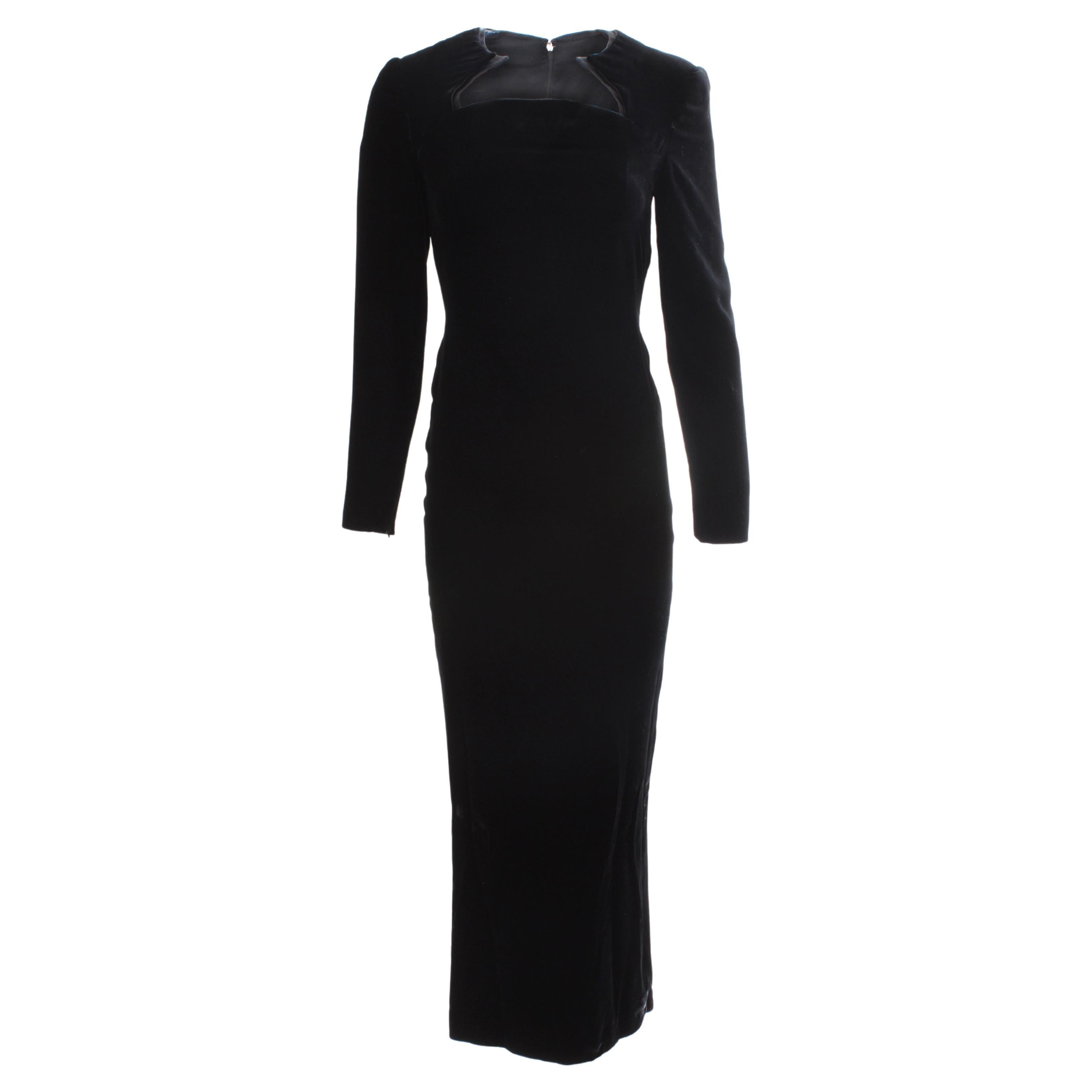 Galanos Black Silk Velvet Evening Gown with Sculptural Collar Sz S 