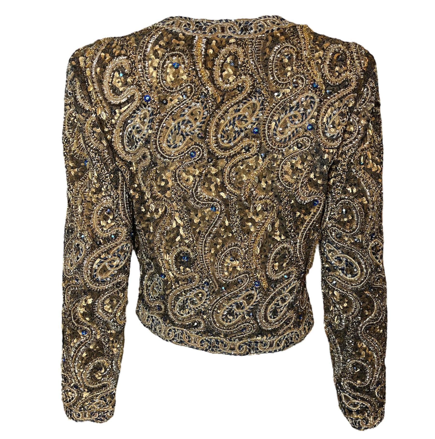 Chaqueta de noche Galanos marrón y dorada muy adornada de corte Spenser, años 80 Negro en venta