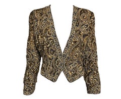 Chaqueta de noche Galanos marrón y dorada muy adornada de corte Spenser, años 80