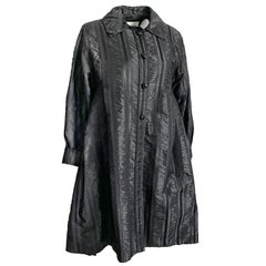 Galanos Coat Swing Style Evening Wear Black Stripe Satin Vintage Neiman Marcus M