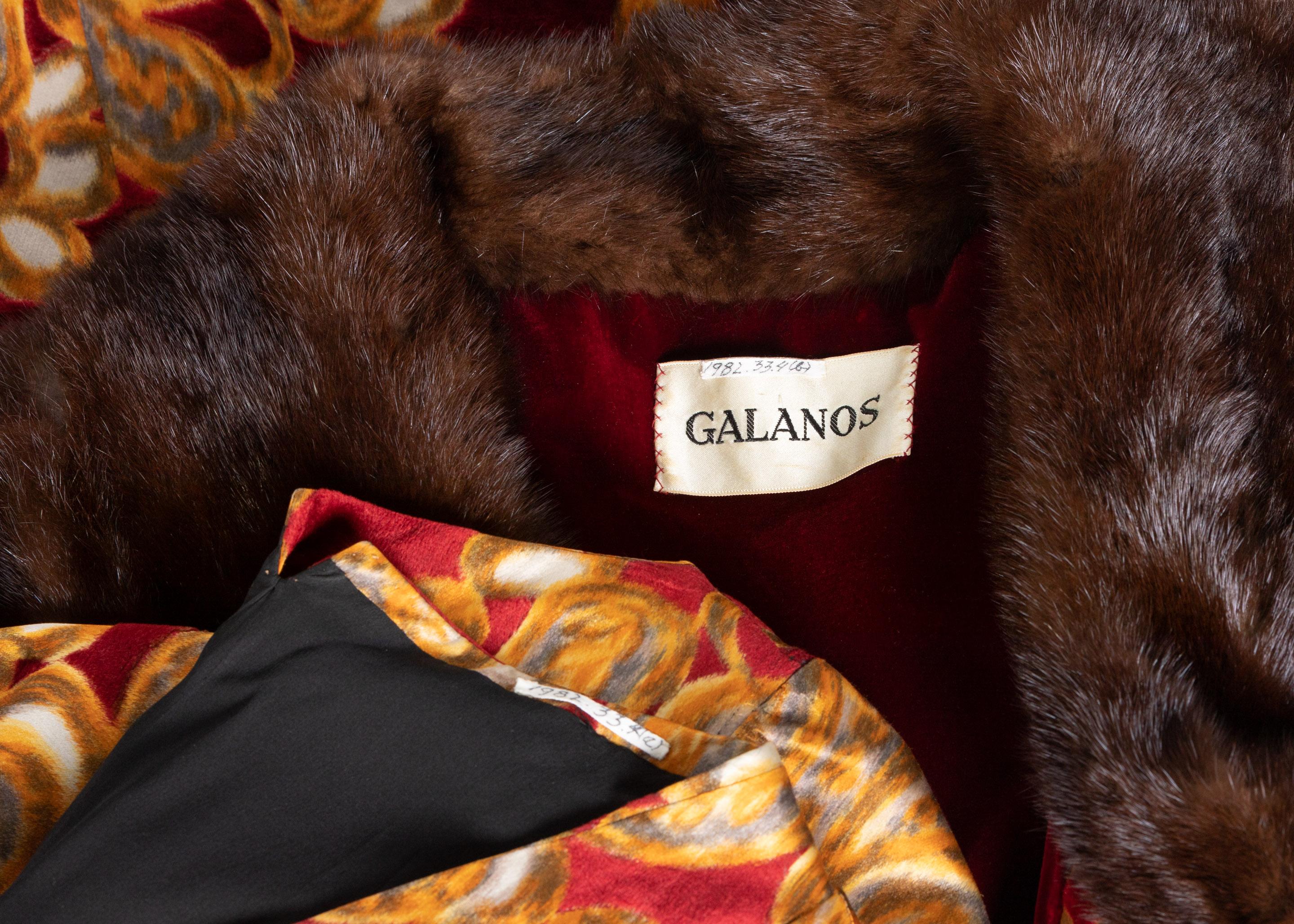 Galanos Couture Red Gold Velvet Fur Trimmed Coat & Dress Ensemble, 1982 For Sale 6