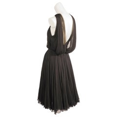 Vintage Galanos Draped Black Silk Chiffon Evening Dress