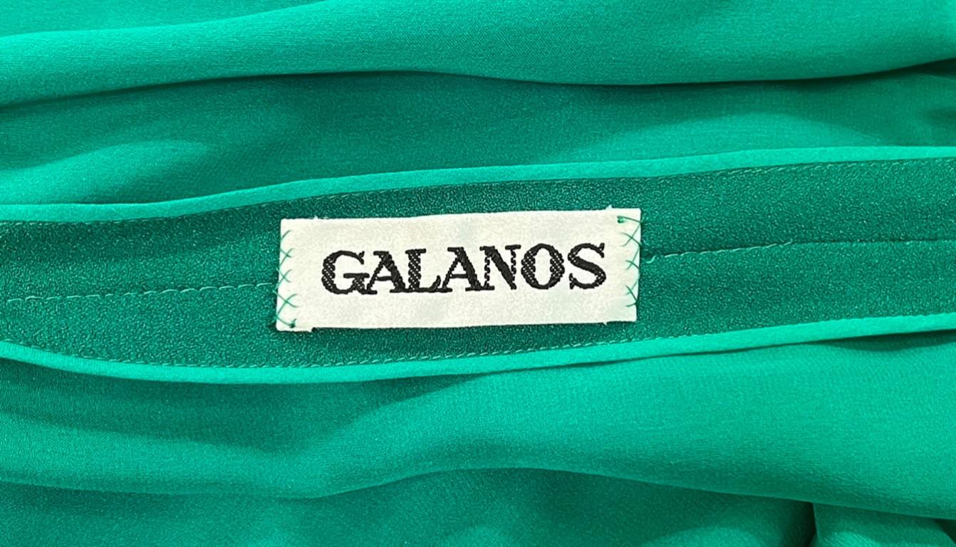 Galanos Smaragdgrünes Kleid mit gewebter Frontpartie, 1980er Jahre im Zustand „Hervorragend“ im Angebot in Los Angeles, CA