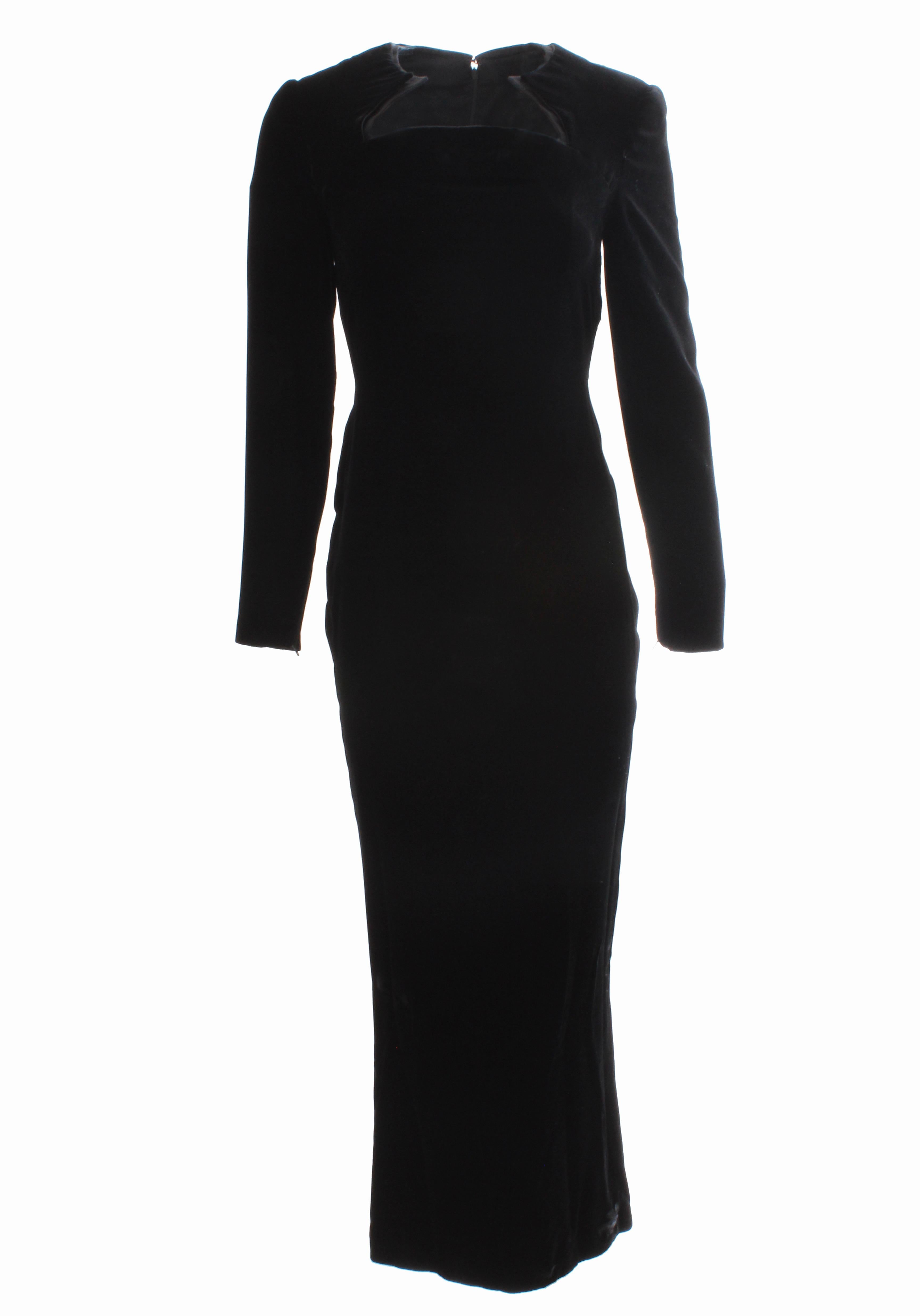 Galanos Evening Gown Formal Long Dress Black Silk Velvet Sculptural Collar  7