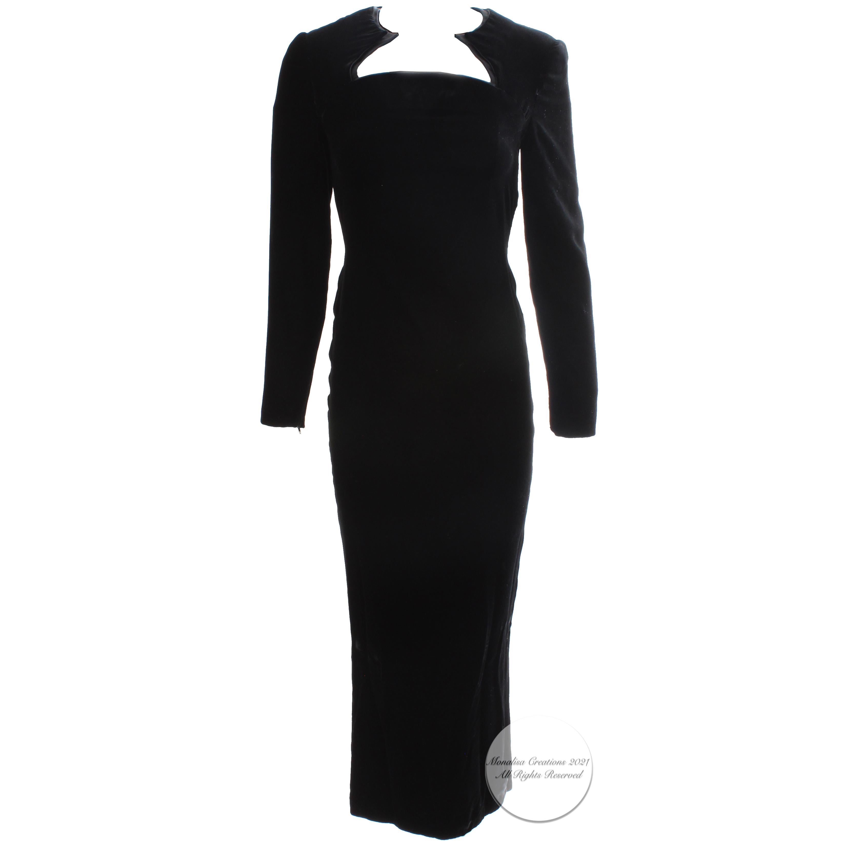 Galanos Evening Gown Formal Long Dress Black Silk Velvet Sculptural Collar  In Good Condition For Sale In Port Saint Lucie, FL