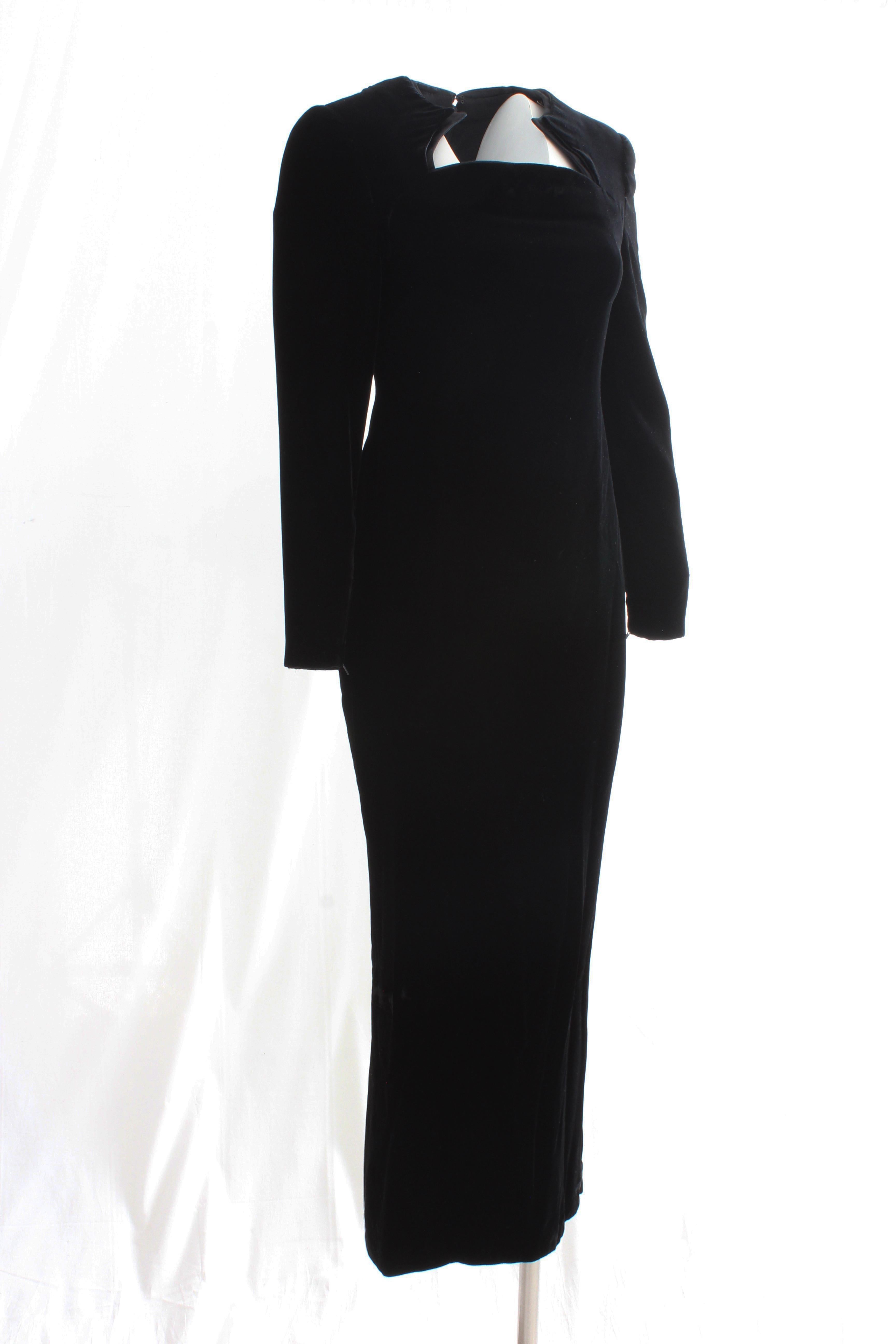 Galanos Evening Gown Formal Long Dress Black Silk Velvet Sculptural Collar  For Sale 2