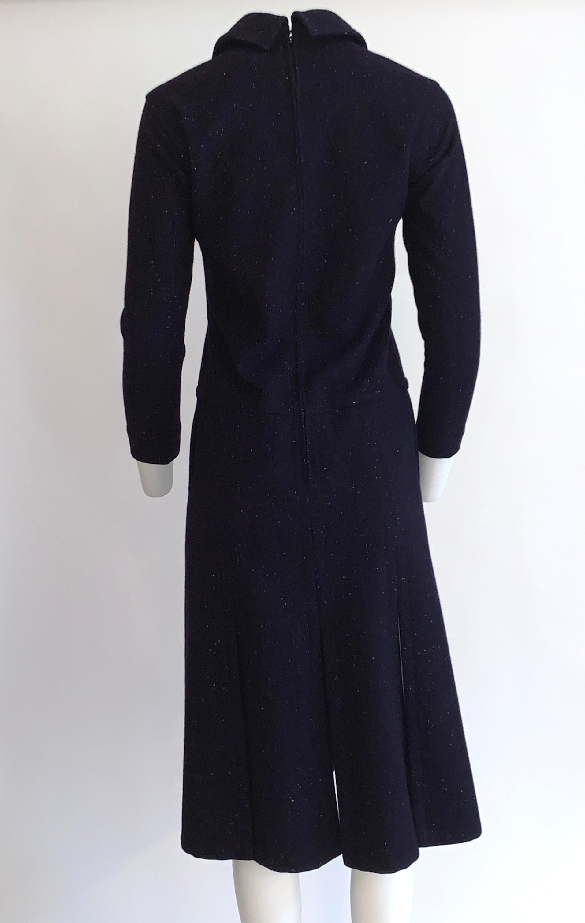 Galanos for Amelia Gray 1960s Blue Wool Speckled Shirt Dress with Pockets In Excellent Condition For Sale In San Francisco, CA