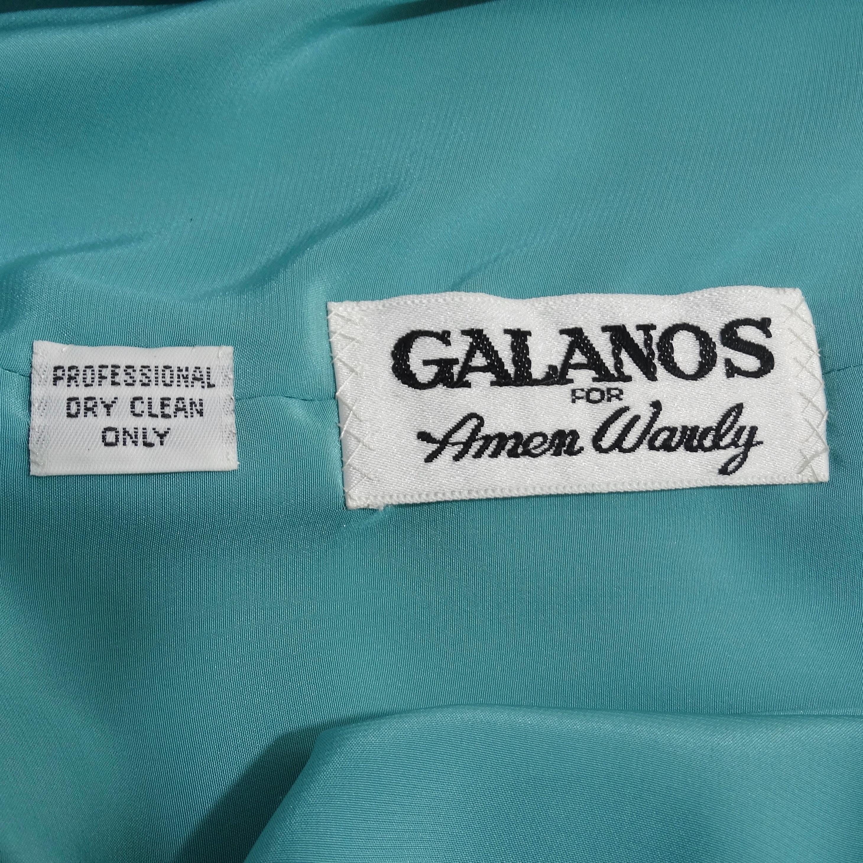 Galanos for Amen Wardy 1980s Green Velvet Belted Dress For Sale 6
