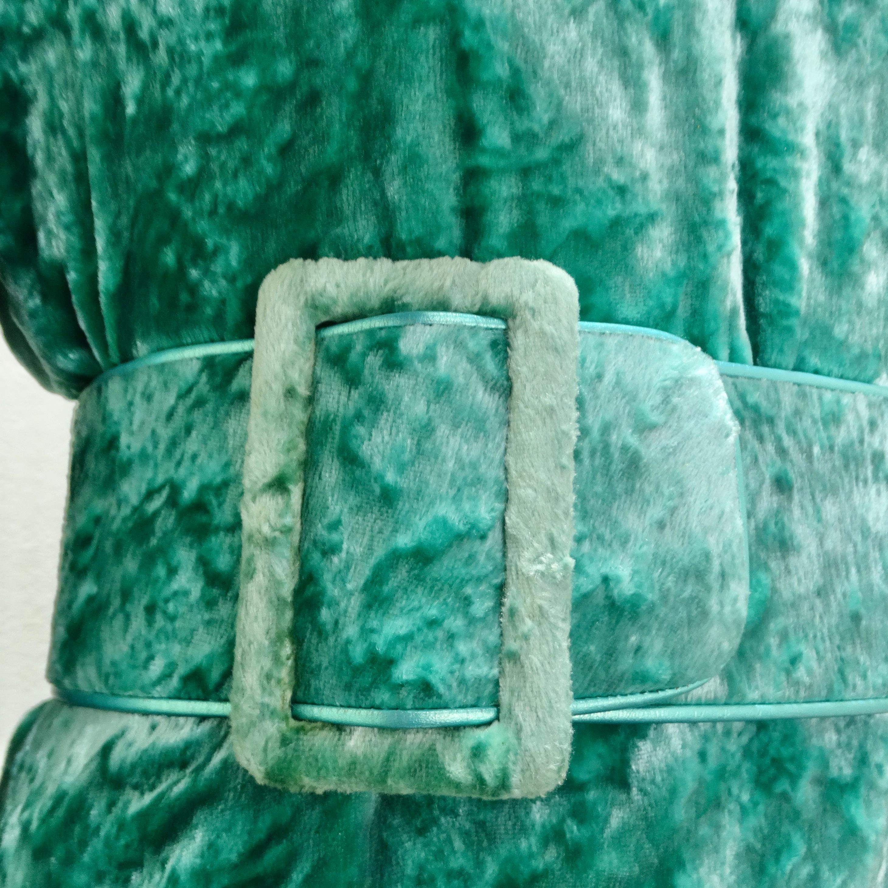 Galanos for Amen Wardy 1980s Green Velvet Belted Dress In Excellent Condition For Sale In Scottsdale, AZ
