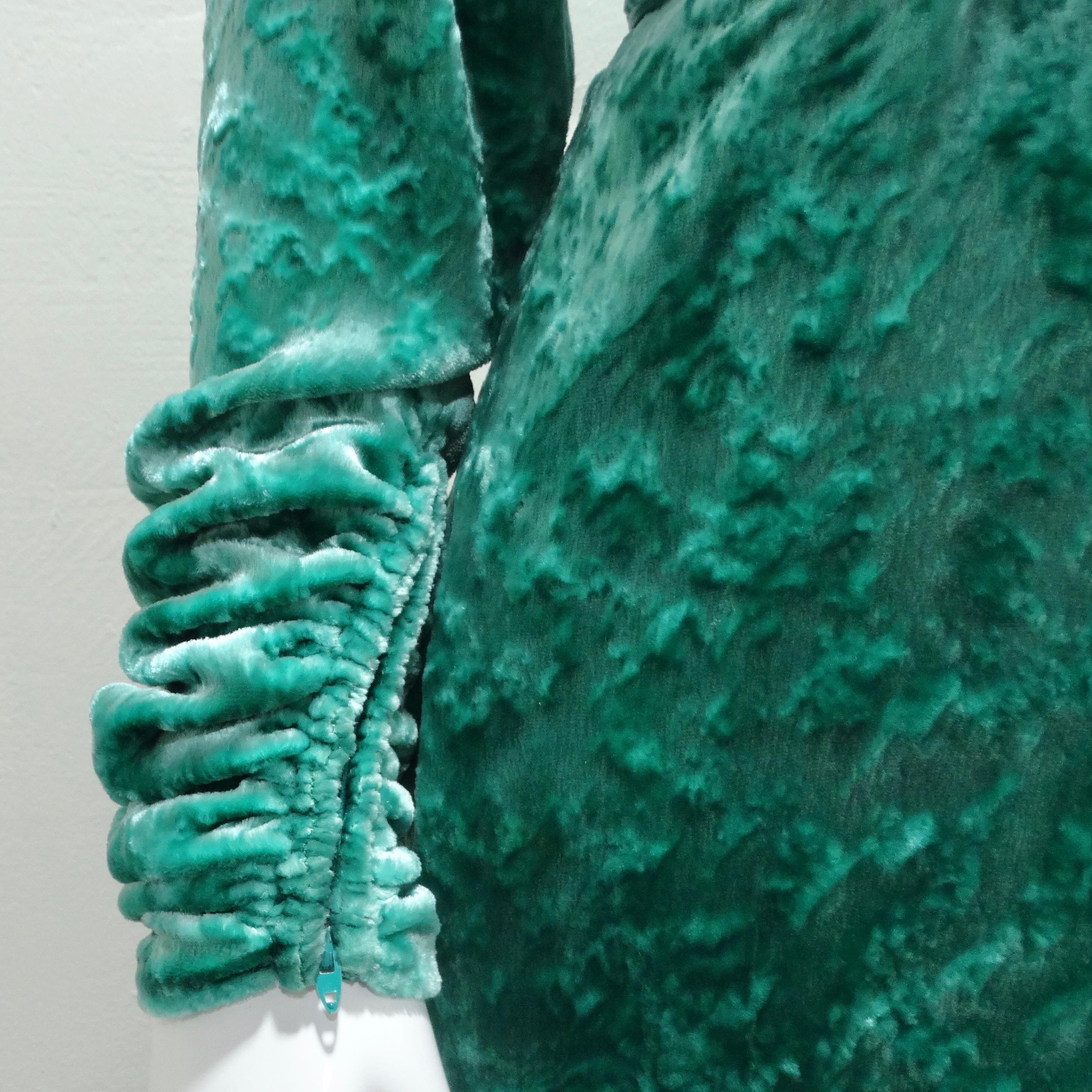 Women's or Men's Galanos for Amen Wardy 1980s Green Velvet Belted Dress For Sale