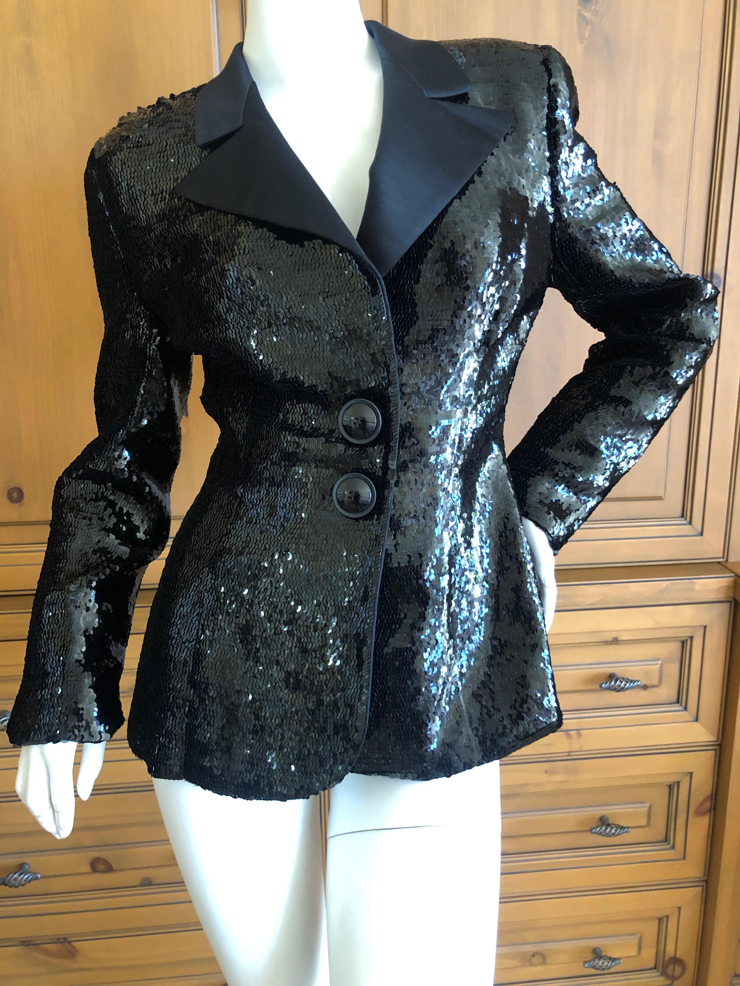 Galanos for Bergdorf Goodman Classic Black Sequin Tuxedo Jacket w Satin Lapels  In Excellent Condition For Sale In Cloverdale, CA