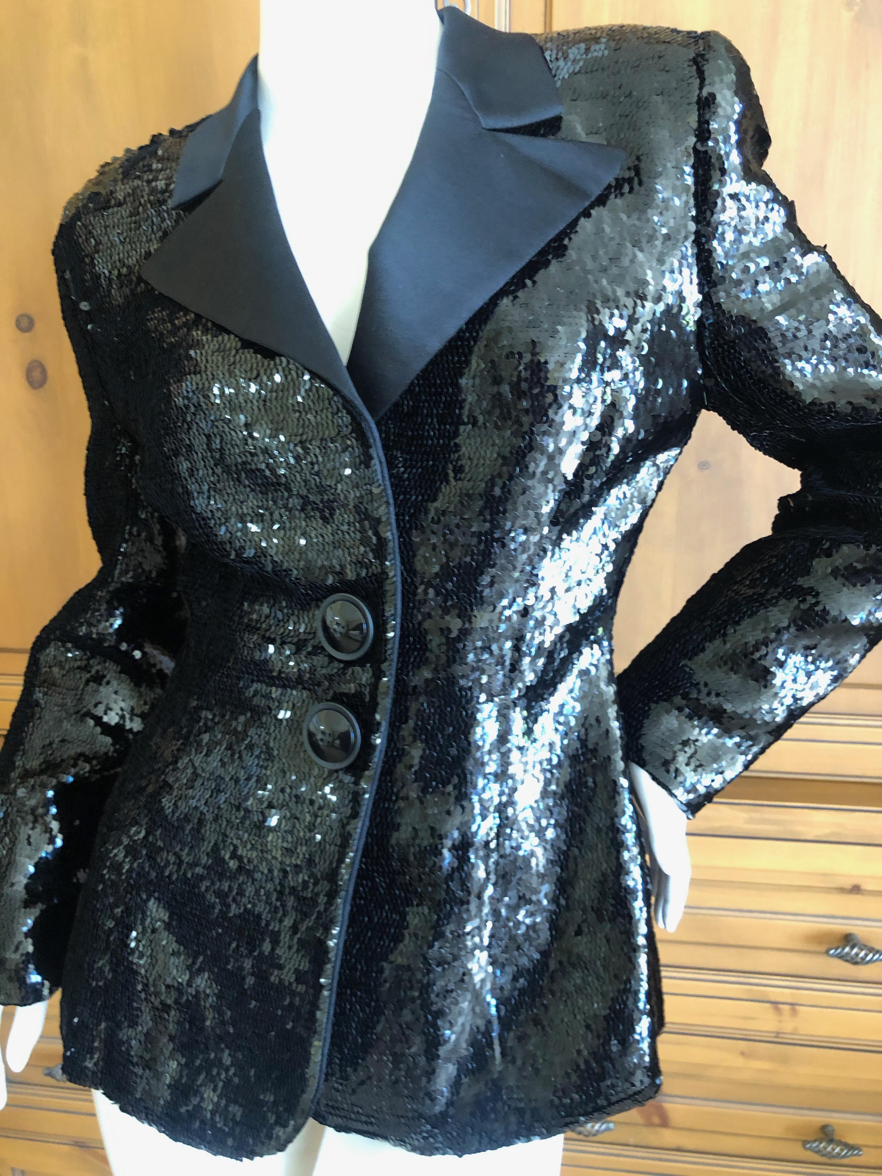 Galanos for Bergdorf Goodman Classic Black Sequin Tuxedo Jacket w Satin Lapels  For Sale 1