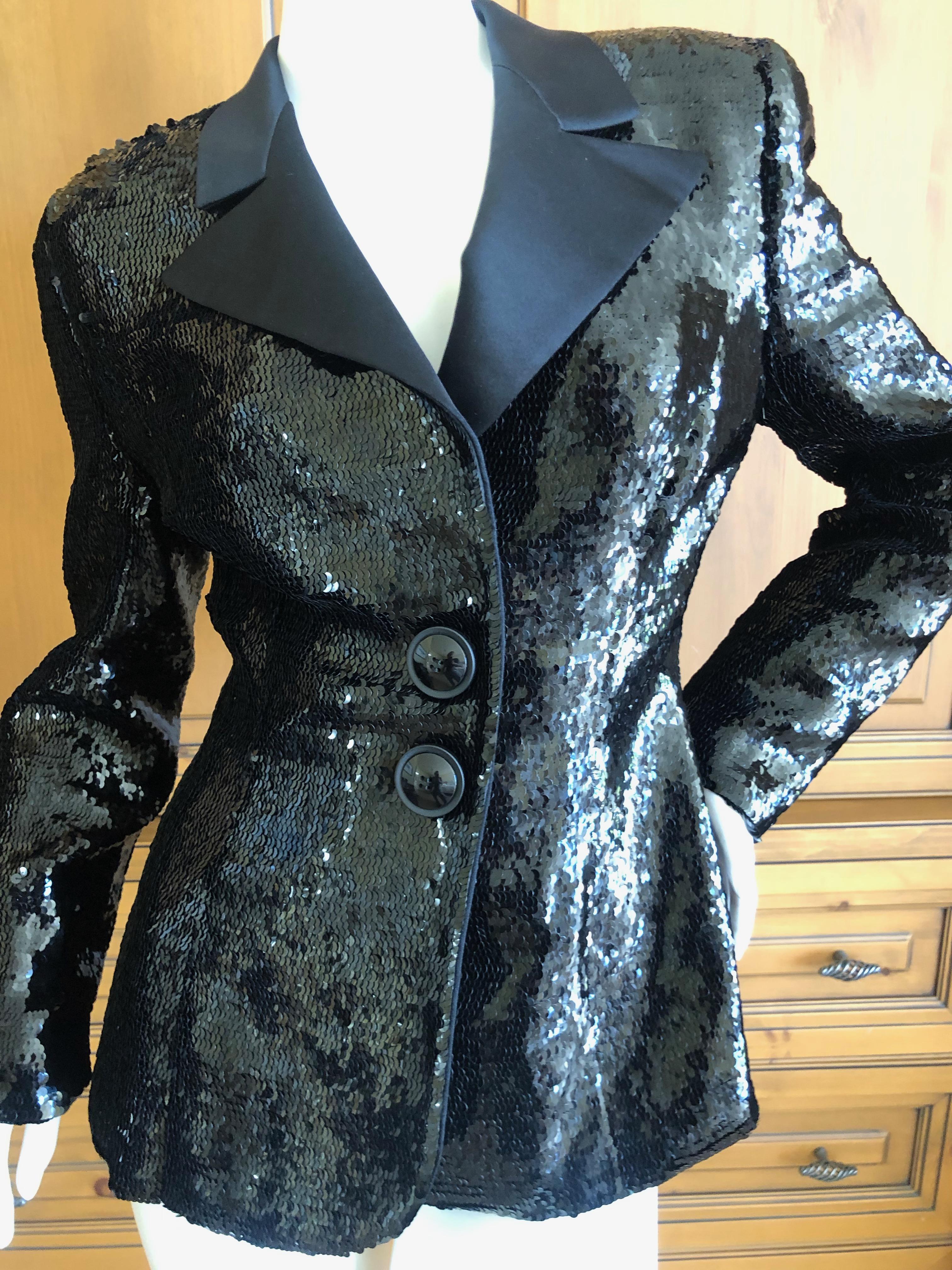 Galanos for Bergdorf Goodman Classic Black Sequin Tuxedo Jacket w Satin Lapels  For Sale 2