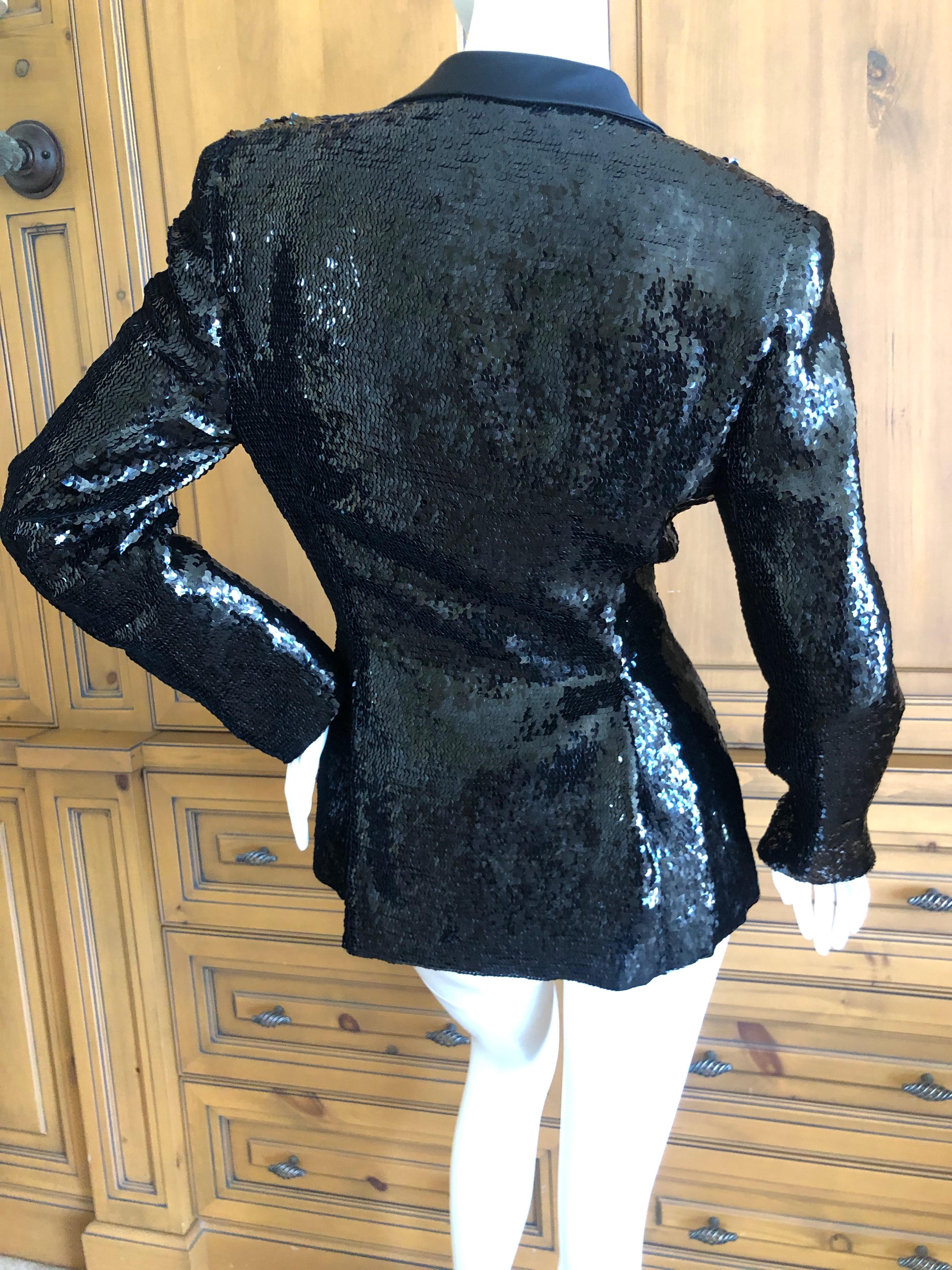 Galanos for Bergdorf Goodman Classic Black Sequin Tuxedo Jacket w Satin Lapels  For Sale 3