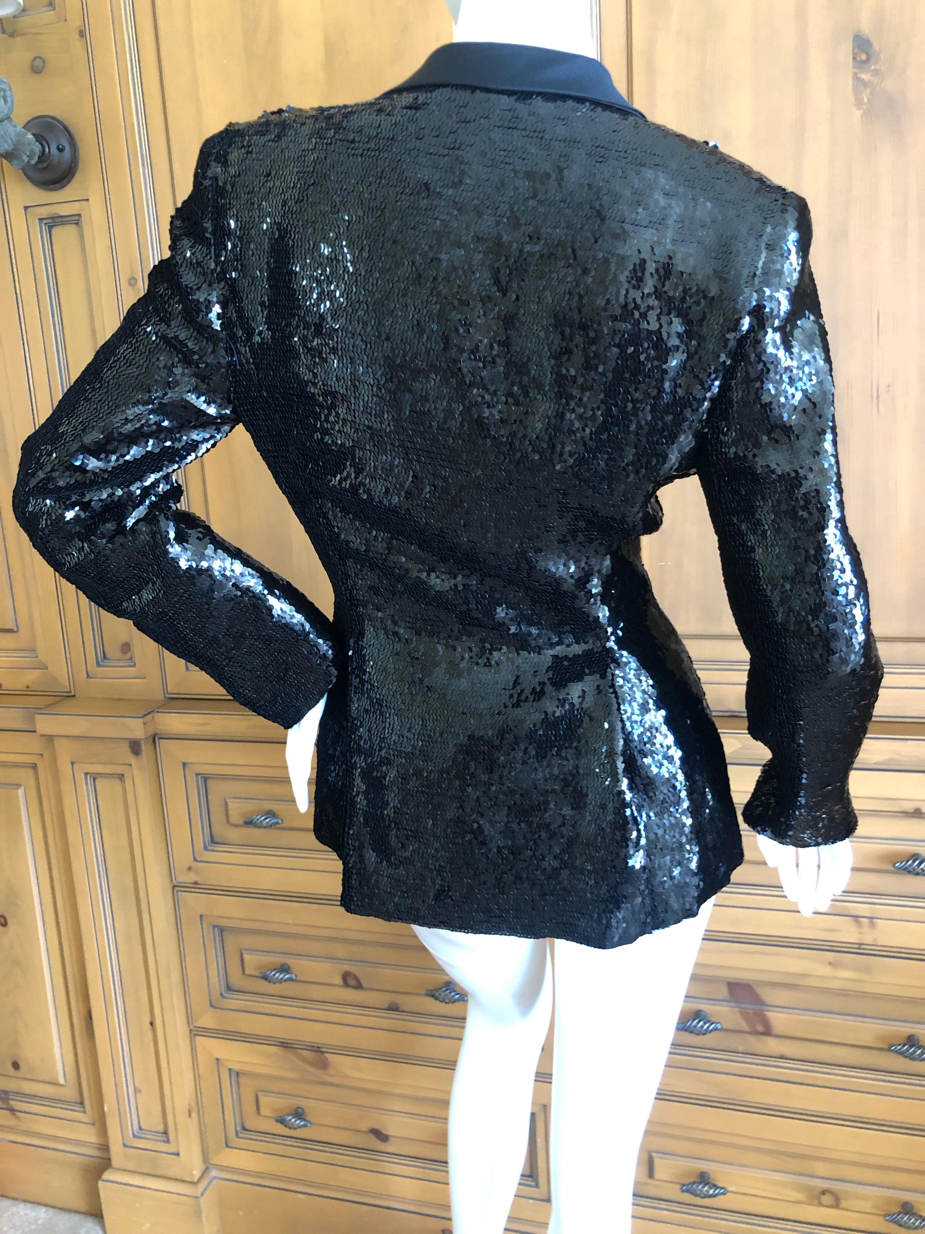 Galanos for Bergdorf Goodman Classic Black Sequin Tuxedo Jacket w Satin Lapels  For Sale 4
