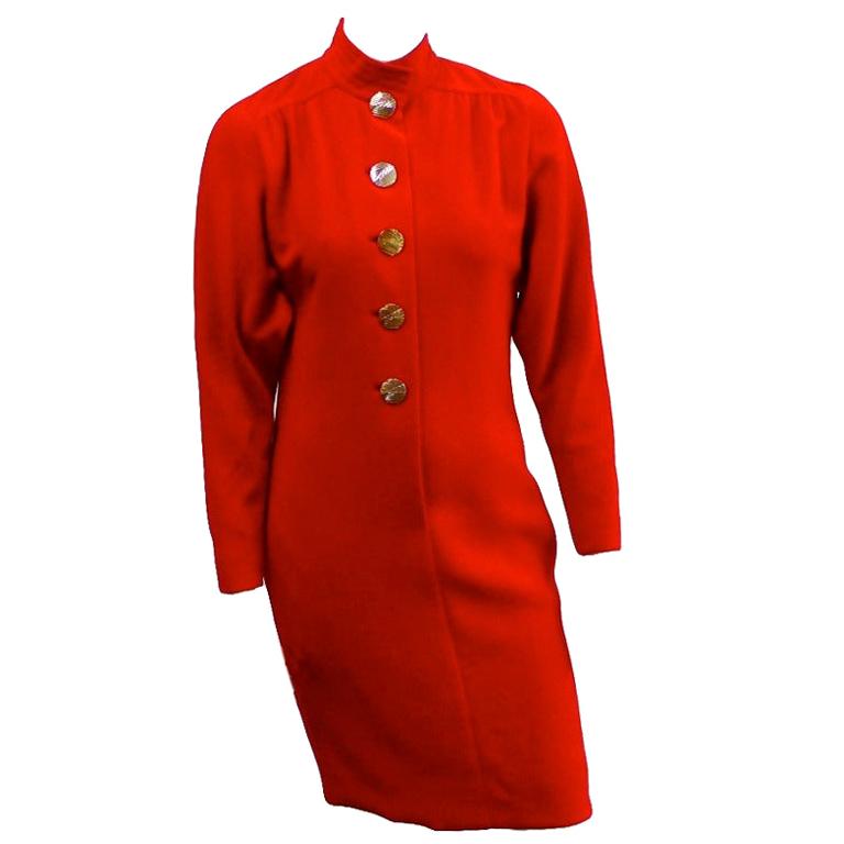  Galanos for Neiman Marcus 1980s Red Wool Dress Size 8. For Sale