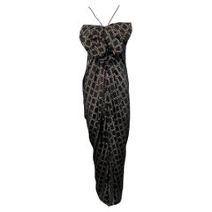 Galanos Gown Black and Gold Satin with Giant Bow Detail, 1970s