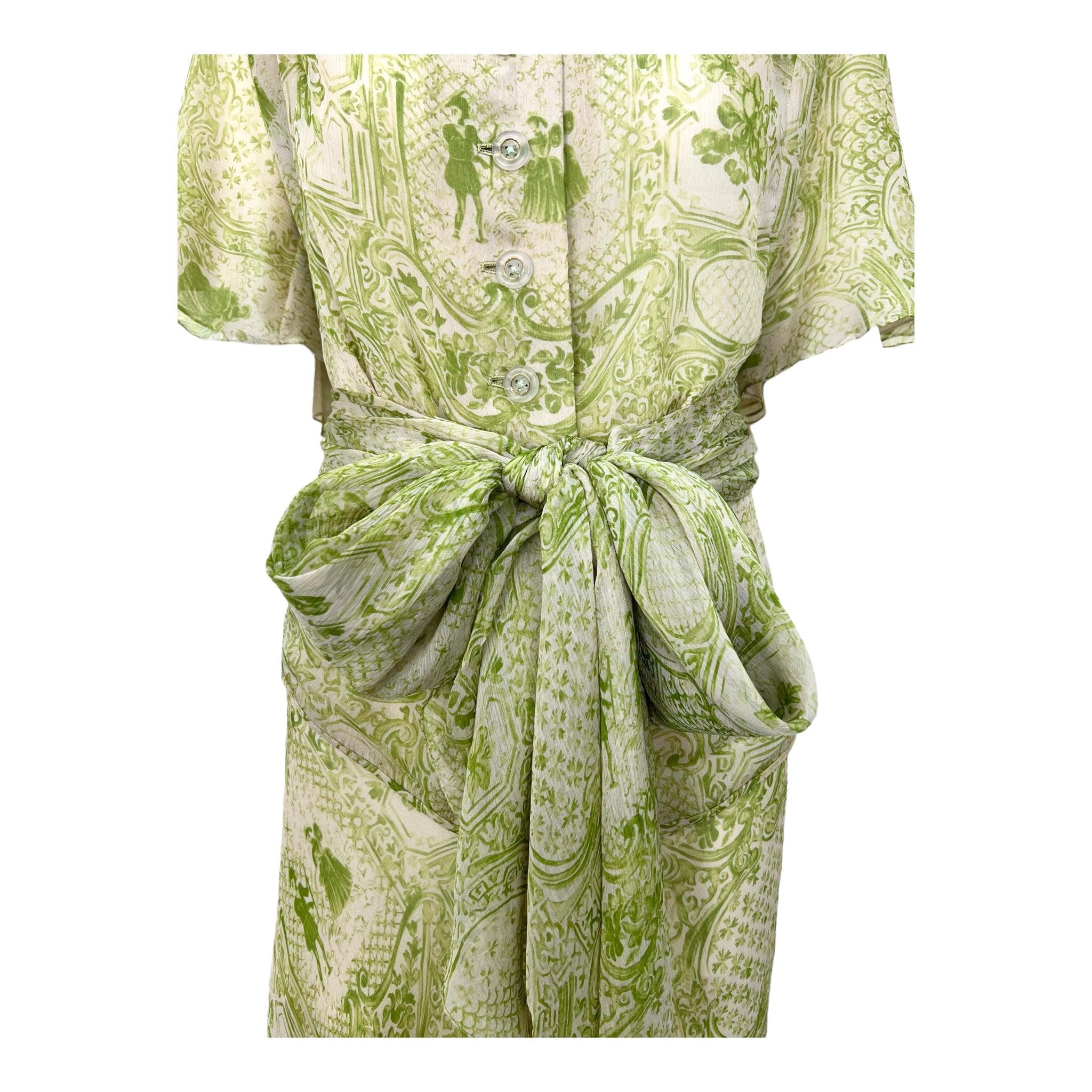 Galanos Grüner Chiffon Toile de Jouy Druck Dreiteiliges Ensemble, 1970er Jahre (Braun) im Angebot