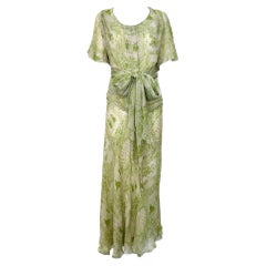 Galanos Grüner Chiffon Toile de Jouy Druck Dreiteiliges Ensemble, 1970er Jahre