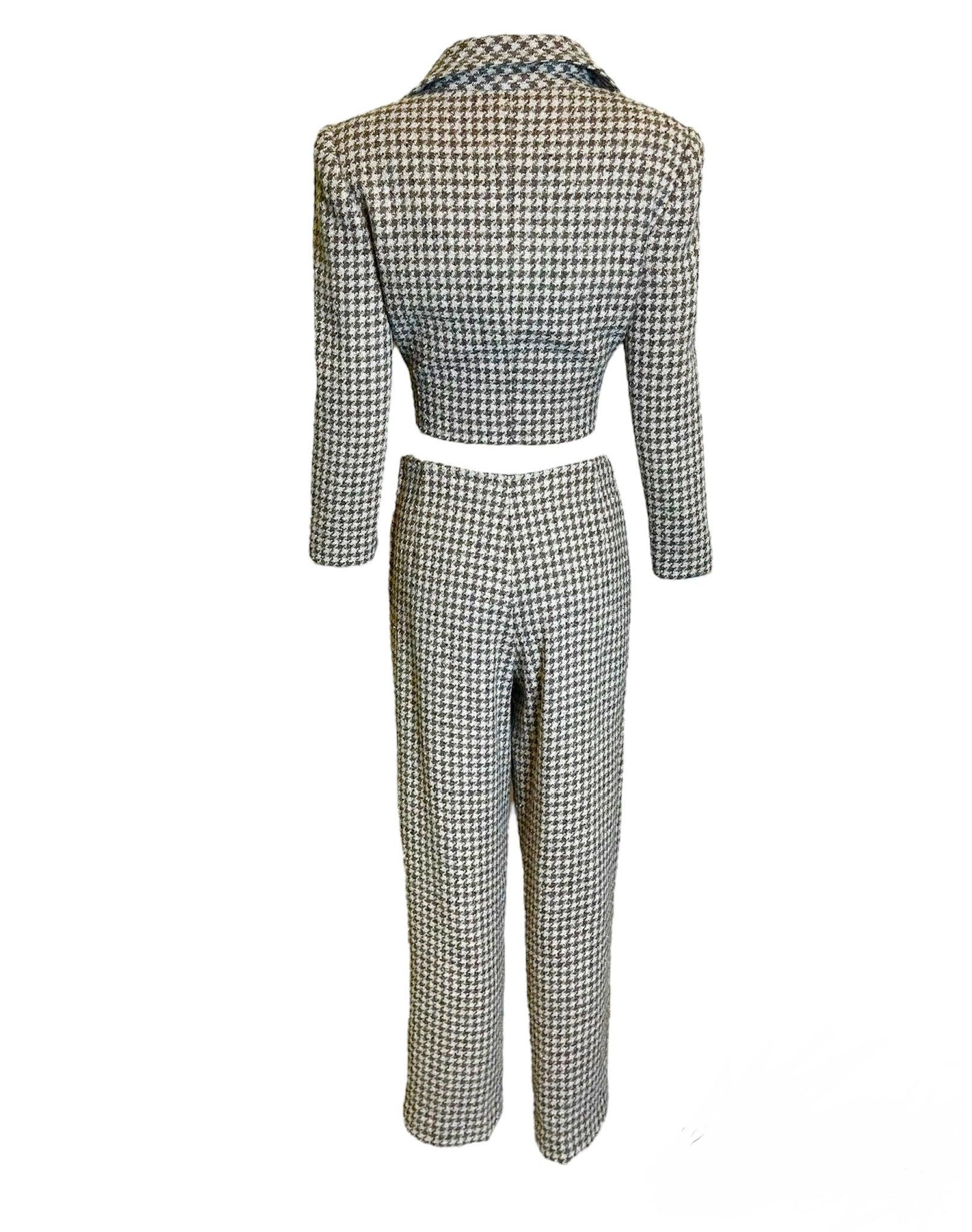 Conjunto de chaqueta y pantalón de pata de gallo de 2 piezas, años 80 Gris en venta
