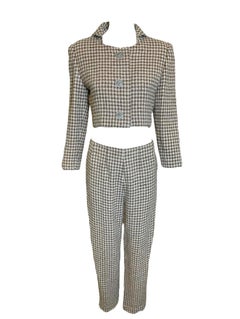 Conjunto de chaqueta y pantalón de pata de gallo de 2 piezas, años 80