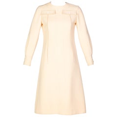 Vintage Galanos Ivory Wool Tailored A Line Dress, 1960s