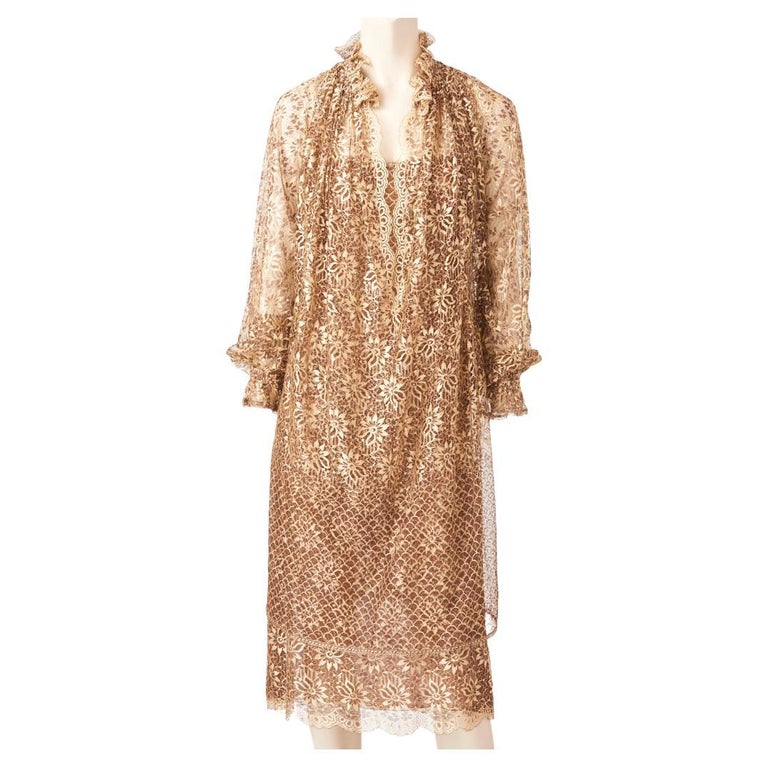 Galanos Lace Tunic And Slip Dress Ensemble Galanos Lace Tunic And Slip Dress Ensemble