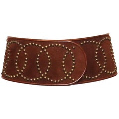 Galanos Large Brown Wide Belt With Bronze Studs