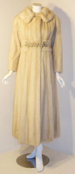 Galanos late 1960s full Length White Mink Coat with Toggle Self Belt
