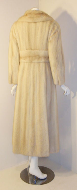Galanos late 1960s full Length White Mink Coat with Toggle Self Belt For Sale 1