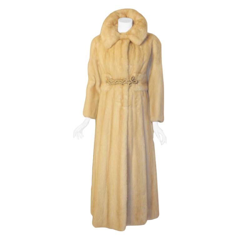Galanos late 1960s full Length White Mink Coat with Toggle Self Belt at