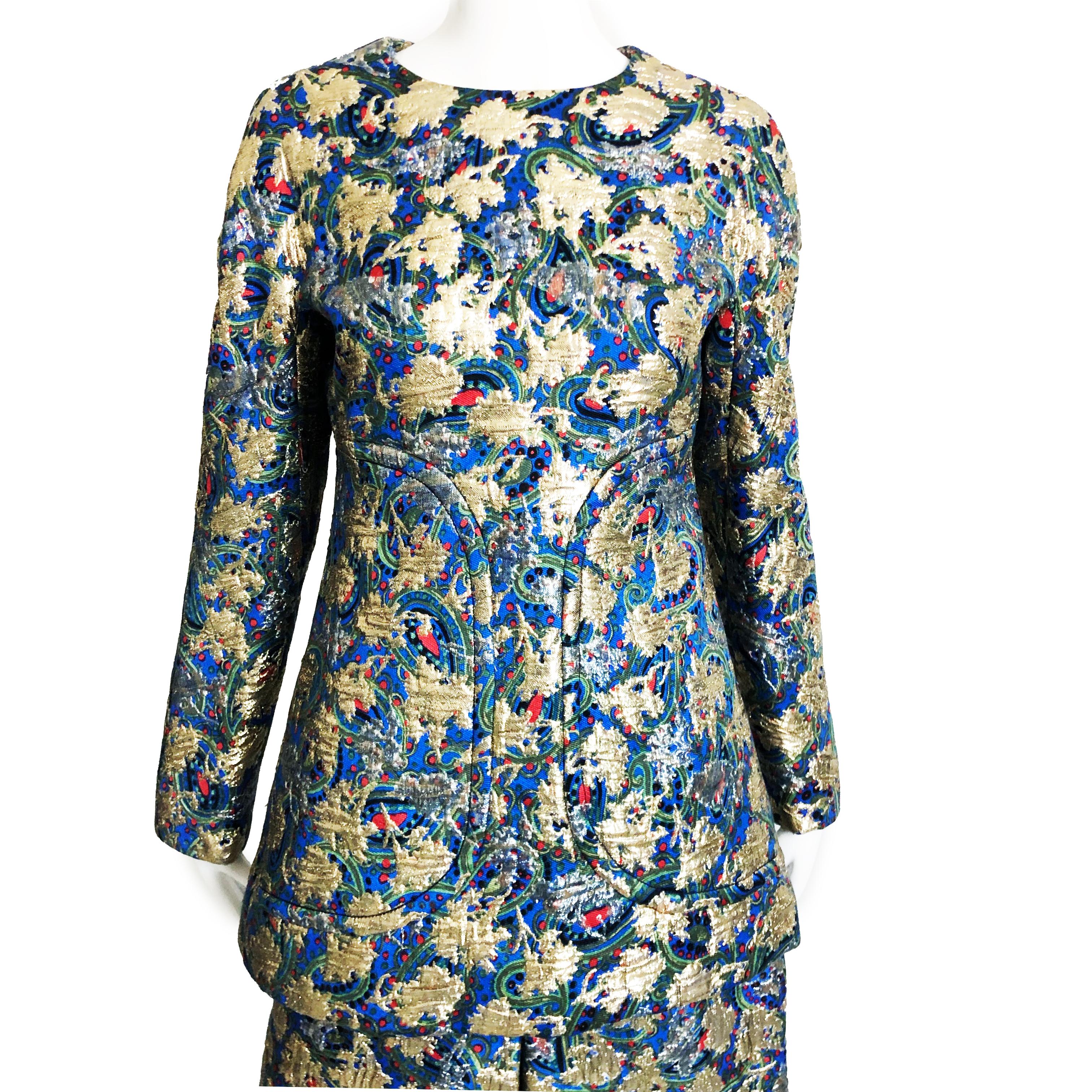 Galanos Metallic Brokat Anzug 3pc Top, lange Weste und Rock Vintage 60er Jahre Retro im Angebot 5