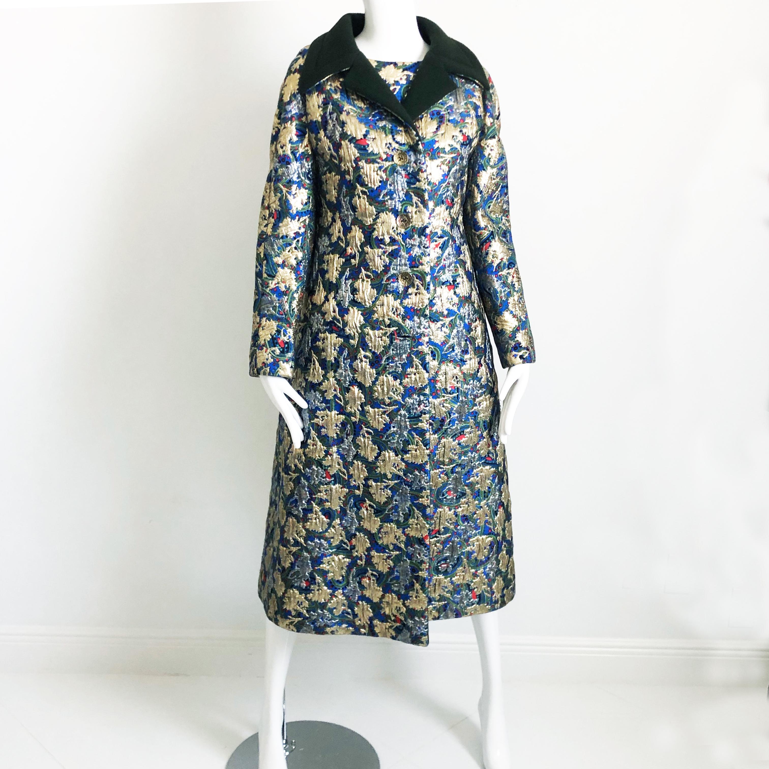 Women's Galanos Metallic Brocade Suit 3pc Top, Long Vest and Skirt Vintage 60s Retro  For Sale